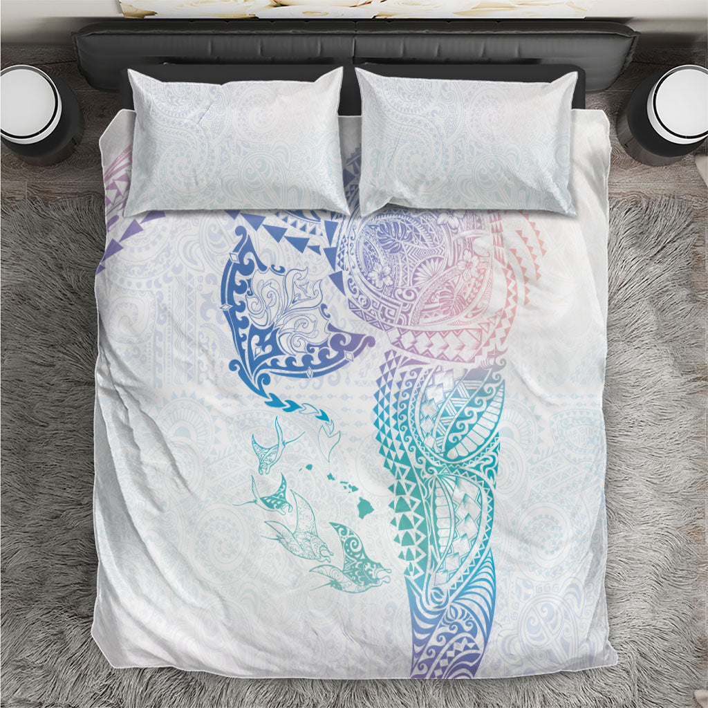 Hawaiian Manta Ray Tribal Bedding Set Polynesian Art Motifs Sweet Pastel