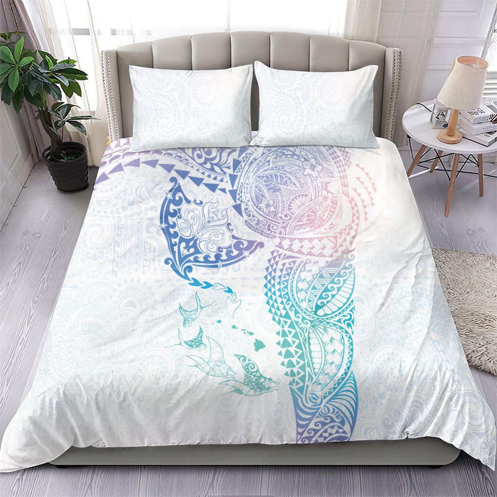 Hawaiian Manta Ray Tribal Bedding Set Polynesian Art Motifs Sweet Pastel
