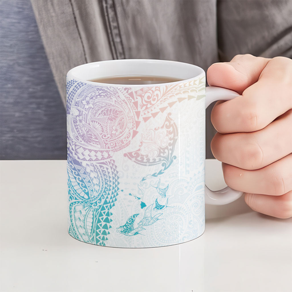 Hawaiian Manta Ray Tribal Ceramic Mug Polynesian Art Motifs Sweet Pastel
