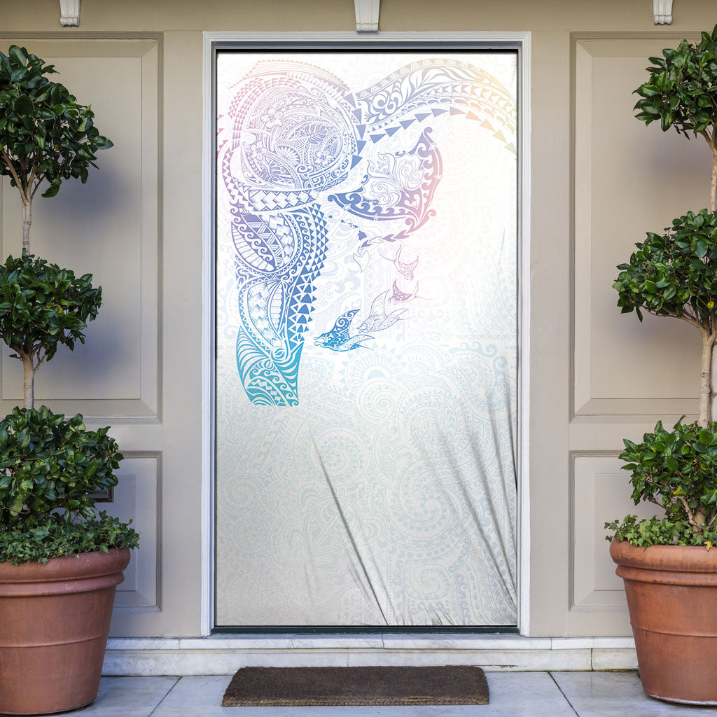 Hawaiian Manta Ray Tribal Door Cover Polynesian Art Motifs Sweet Pastel LT03 Multicolor - Polynesian Pride