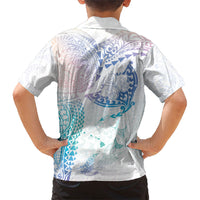 Hawaiian Manta Ray Tribal Family Matching Long Sleeve Bodycon Dress and Hawaiian Shirt Polynesian Art Motifs Sweet Pastel