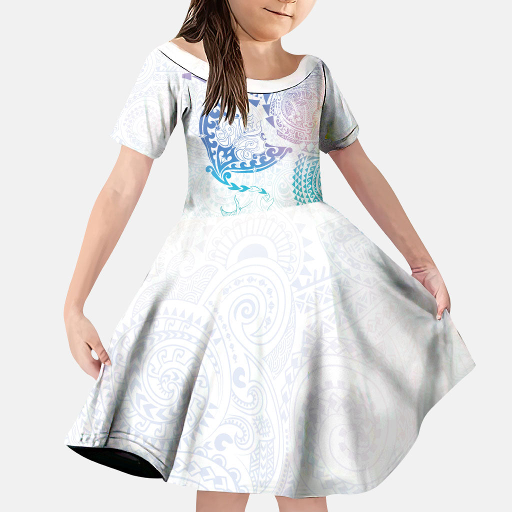 Hawaiian Manta Ray Tribal Family Matching Mermaid Dress and Hawaiian Shirt Polynesian Art Motifs Sweet Pastel