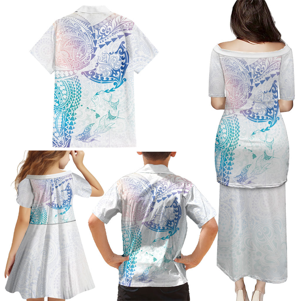 Hawaiian Manta Ray Tribal Family Matching Puletasi and Hawaiian Shirt Polynesian Art Motifs Sweet Pastel