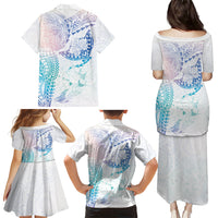 Hawaiian Manta Ray Tribal Family Matching Puletasi and Hawaiian Shirt Polynesian Art Motifs Sweet Pastel