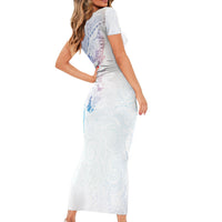 Hawaiian Manta Ray Tribal Family Matching Short Sleeve Bodycon Dress and Hawaiian Shirt Polynesian Art Motifs Sweet Pastel