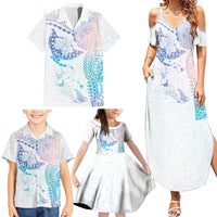 Hawaiian Manta Ray Tribal Family Matching Summer Maxi Dress and Hawaiian Shirt Polynesian Art Motifs Sweet Pastel