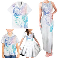 Hawaiian Manta Ray Tribal Family Matching Tank Maxi Dress and Hawaiian Shirt Polynesian Art Motifs Sweet Pastel