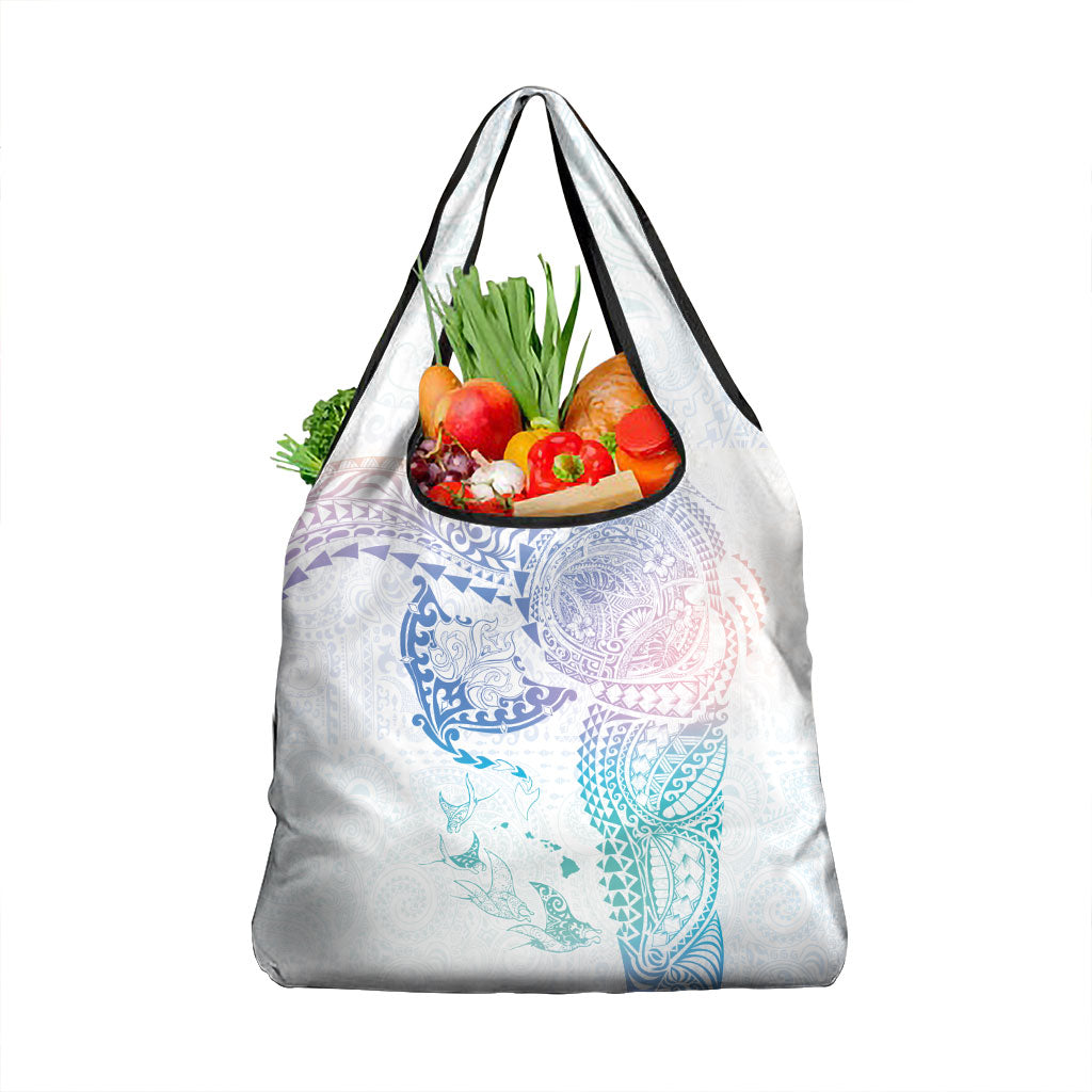 Hawaiian Manta Ray Tribal Grocery Bag Polynesian Art Motifs Sweet Pastel