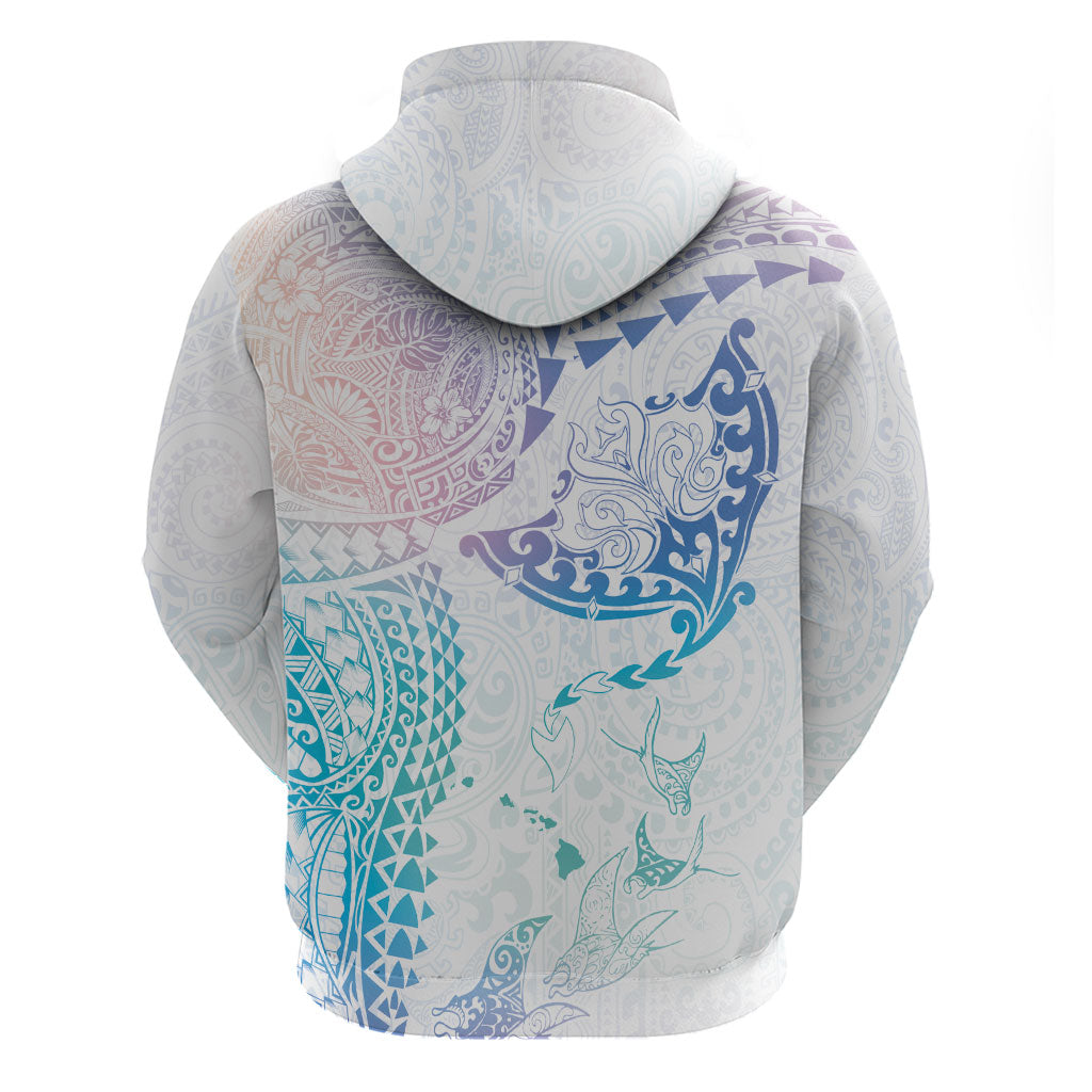 Hawaiian Manta Ray Tribal Hoodie Polynesian Art Motifs Sweet Pastel