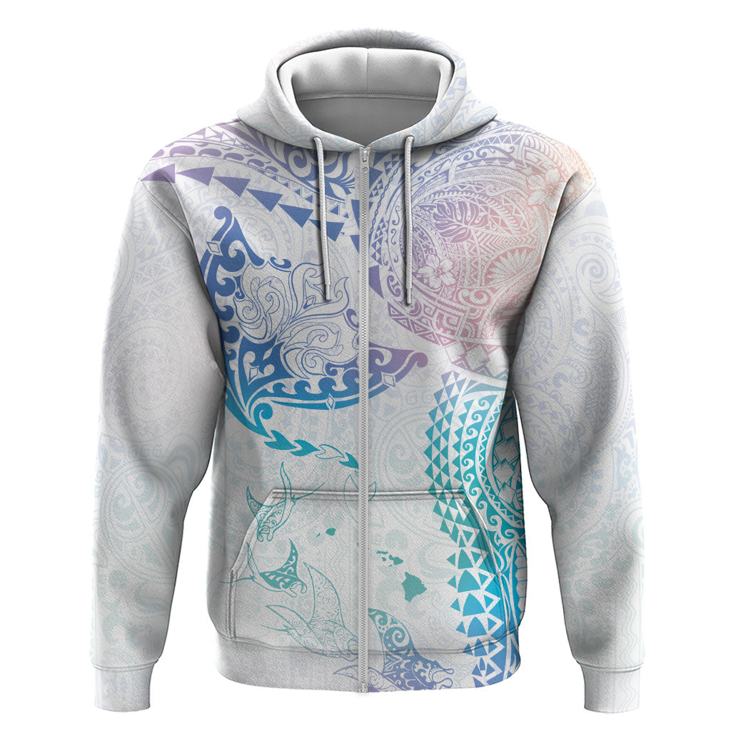 Hawaiian Manta Ray Tribal Hoodie Polynesian Art Motifs Sweet Pastel
