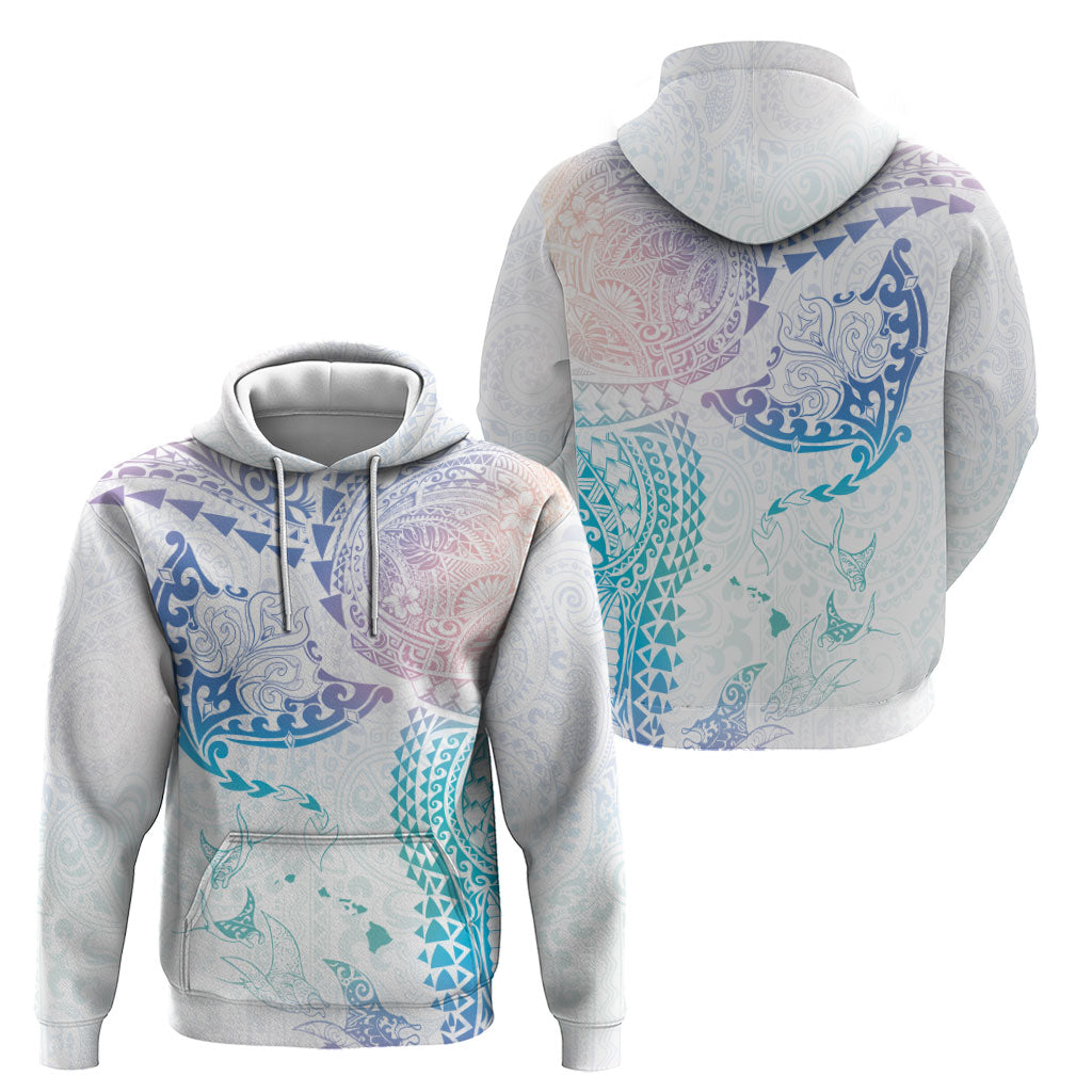 Hawaiian Manta Ray Tribal Hoodie Polynesian Art Motifs Sweet Pastel