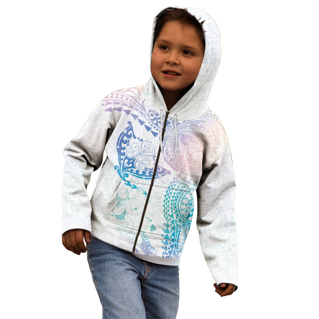 Hawaiian Manta Ray Tribal Kid Hoodie Polynesian Art Motifs Sweet Pastel