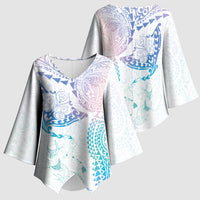Hawaiian Manta Ray Tribal Kimono Sleeve Blouse Polynesian Art Motifs Sweet Pastel