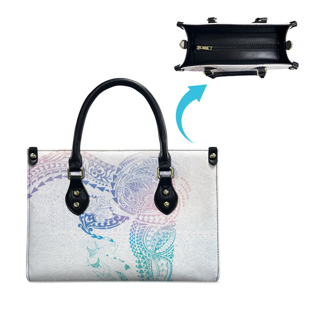 Hawaiian Manta Ray Tribal Leather Bag Polynesian Art Motifs Sweet Pastel