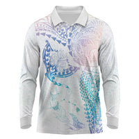 Hawaiian Manta Ray Tribal Long Sleeve Polo Shirt Polynesian Art Motifs Sweet Pastel