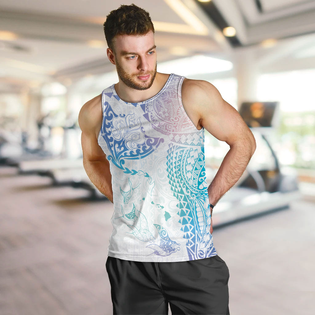 Hawaiian Manta Ray Tribal Men Tank Top Polynesian Art Motifs Sweet Pastel