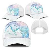 Hawaiian Manta Ray Tribal Mesh Trucker Cap Polynesian Art Motifs Sweet Pastel