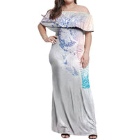 Hawaiian Manta Ray Tribal Off Shoulder Maxi Dress Polynesian Art Motifs Sweet Pastel