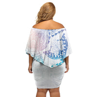 Hawaiian Manta Ray Tribal Off Shoulder Short Dress Polynesian Art Motifs Sweet Pastel
