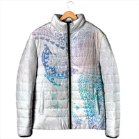 Hawaiian Manta Ray Tribal Padded Jacket Polynesian Art Motifs Sweet Pastel