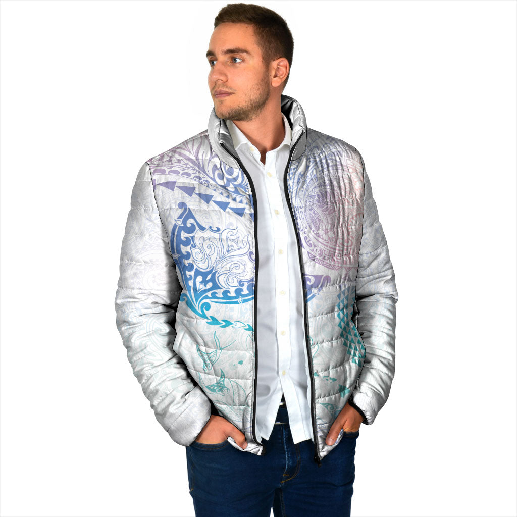 Hawaiian Manta Ray Tribal Padded Jacket Polynesian Art Motifs Sweet Pastel
