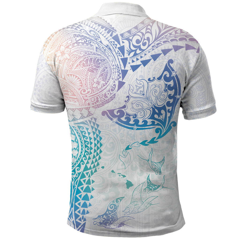 Hawaiian Manta Ray Tribal Polo Shirt Polynesian Art Motifs Sweet Pastel