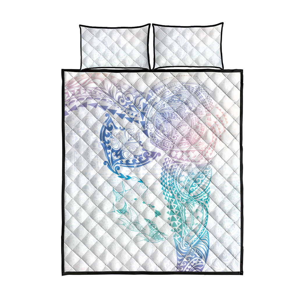 Hawaiian Manta Ray Tribal Quilt Bed Set Polynesian Art Motifs Sweet Pastel