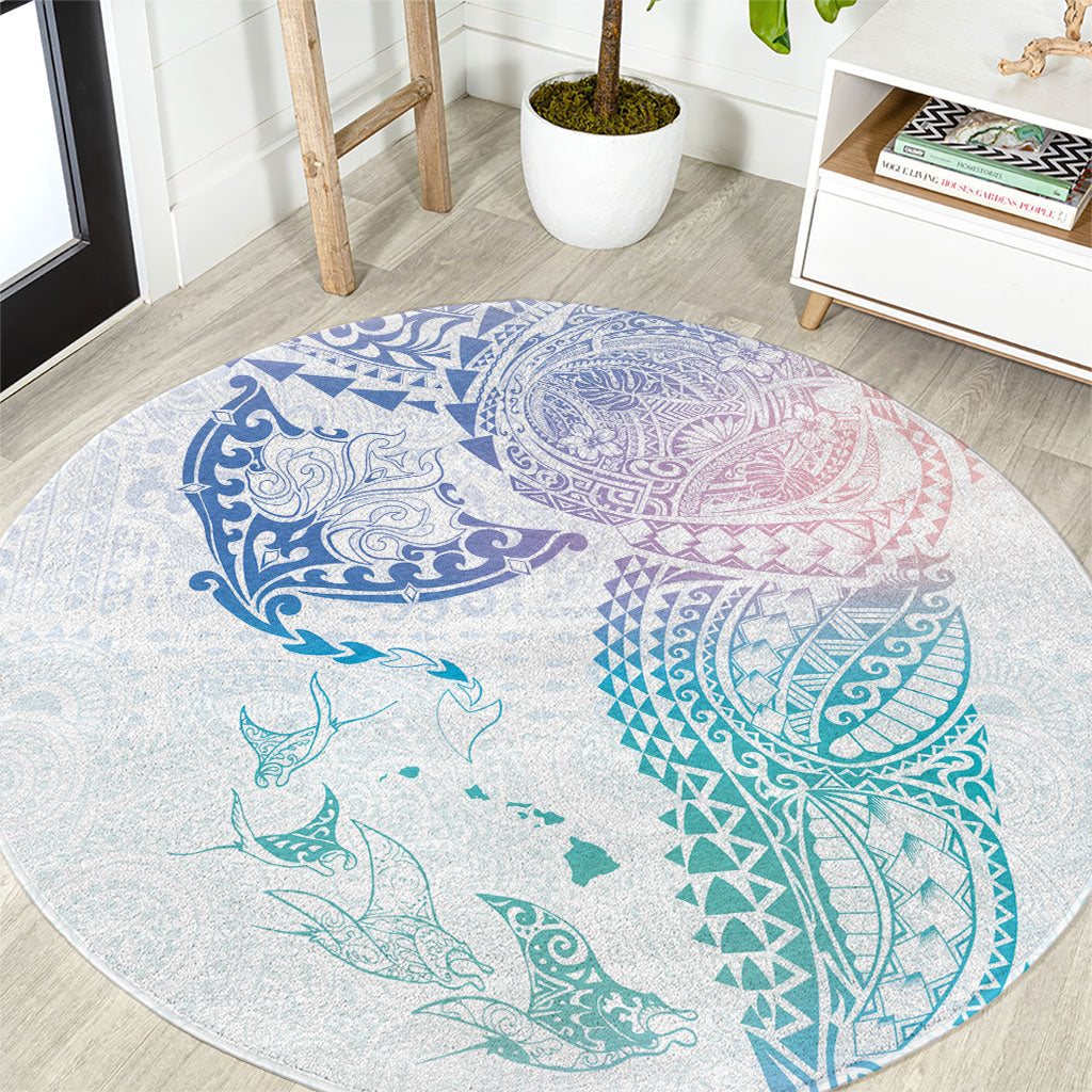 Hawaiian Manta Ray Tribal Round Carpet Polynesian Art Motifs Sweet Pastel LT03 Multicolor - Polynesian Pride
