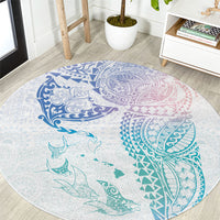 Hawaiian Manta Ray Tribal Round Carpet Polynesian Art Motifs Sweet Pastel