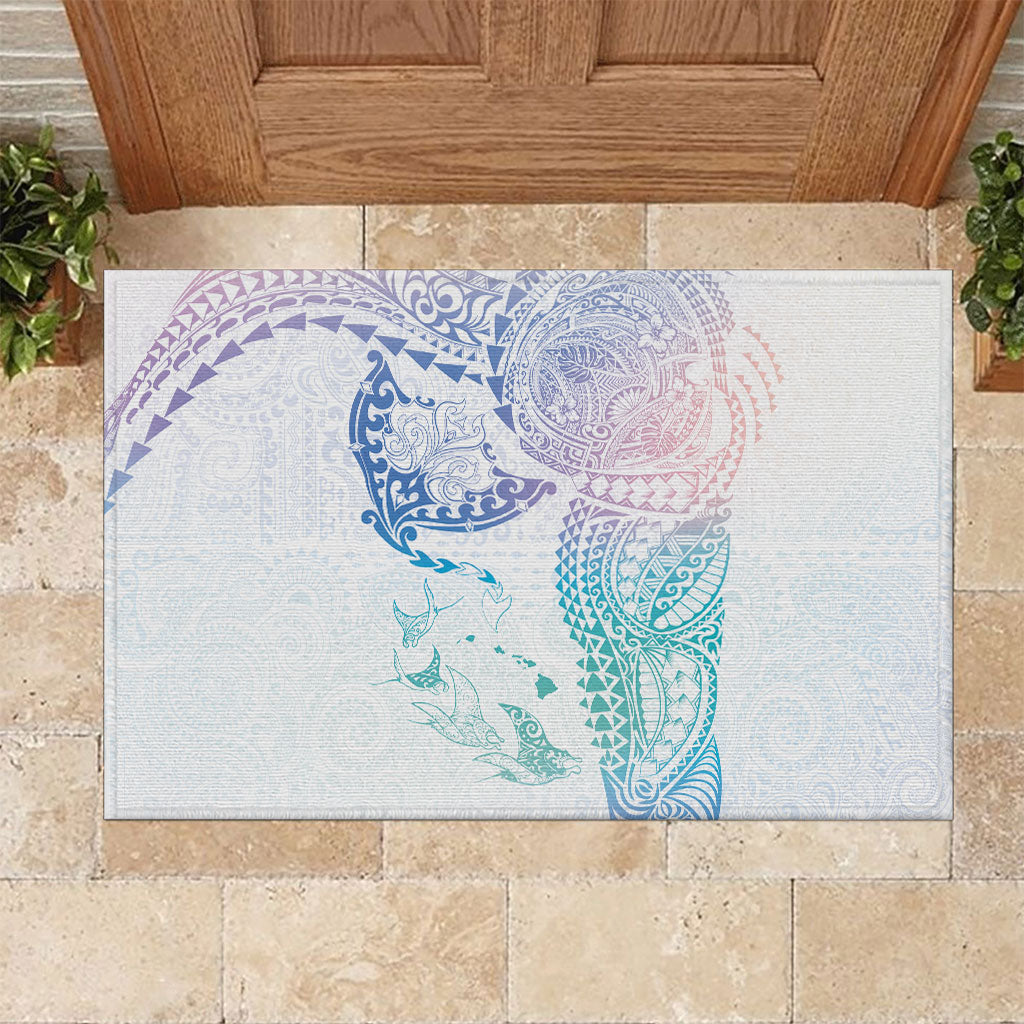 Hawaiian Manta Ray Tribal Rubber Doormat Polynesian Art Motifs Sweet Pastel
