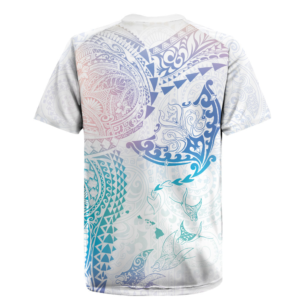 Hawaiian Manta Ray Tribal Rugby Jersey Polynesian Art Motifs Sweet Pastel