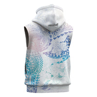 Hawaiian Manta Ray Tribal Sleeveless Zip Hoodie Polynesian Art Motifs Sweet Pastel