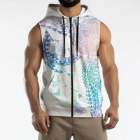 Hawaiian Manta Ray Tribal Sleeveless Zip Hoodie Polynesian Art Motifs Sweet Pastel