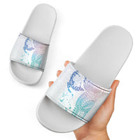 Hawaiian Manta Ray Tribal Slide Sandals Polynesian Art Motifs Sweet Pastel