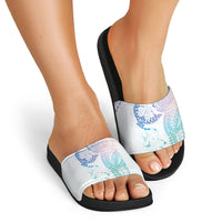 Hawaiian Manta Ray Tribal Slide Sandals Polynesian Art Motifs Sweet Pastel