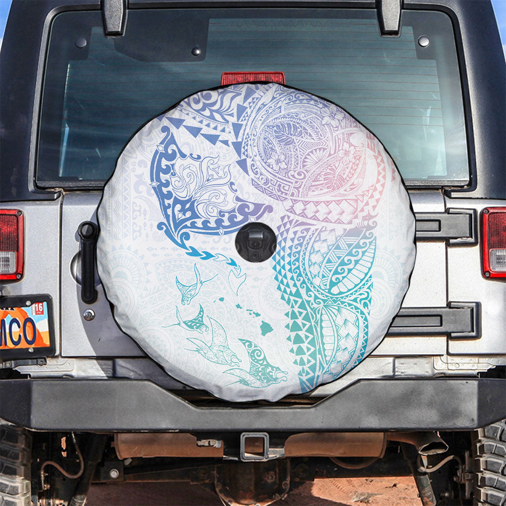 Hawaiian Manta Ray Tribal Spare Tire Cover Polynesian Art Motifs Sweet Pastel