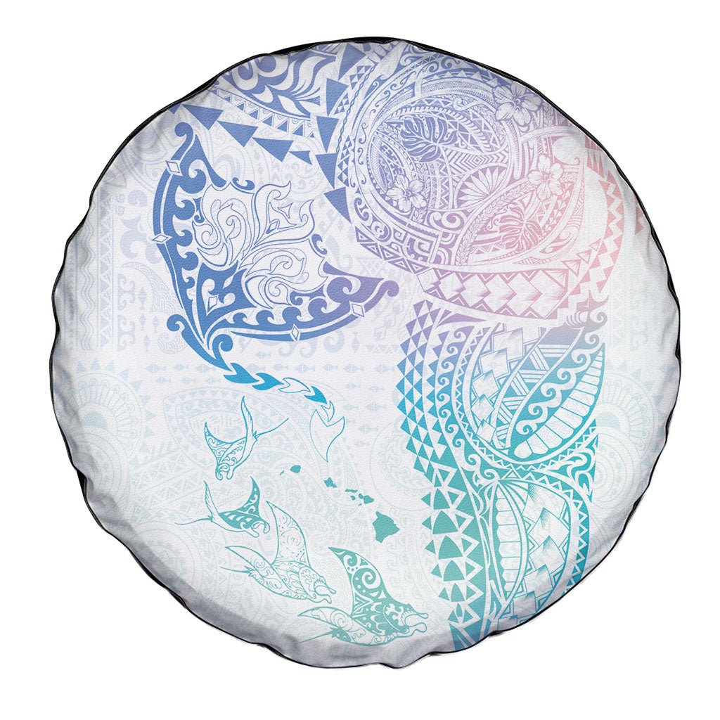 Hawaiian Manta Ray Tribal Spare Tire Cover Polynesian Art Motifs Sweet Pastel
