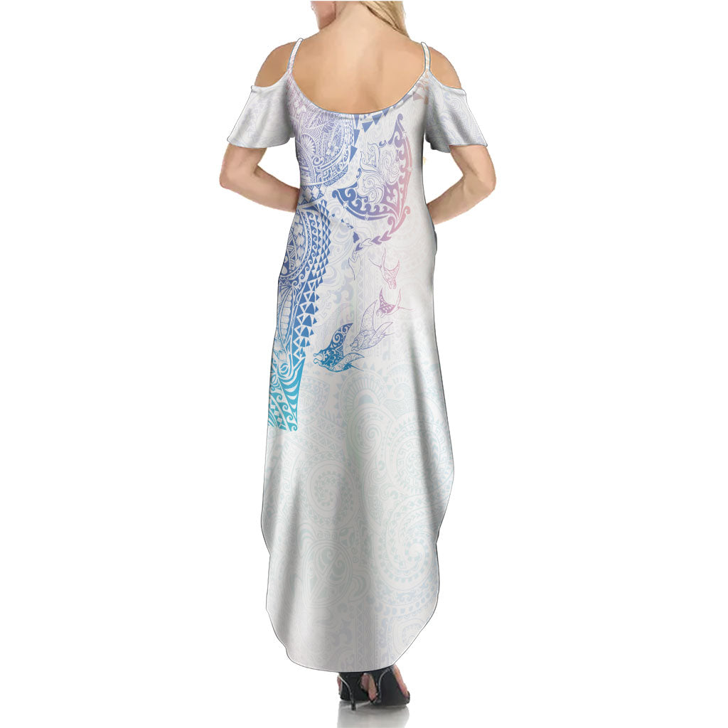 Hawaiian Manta Ray Tribal Summer Maxi Dress Polynesian Art Motifs Sweet Pastel