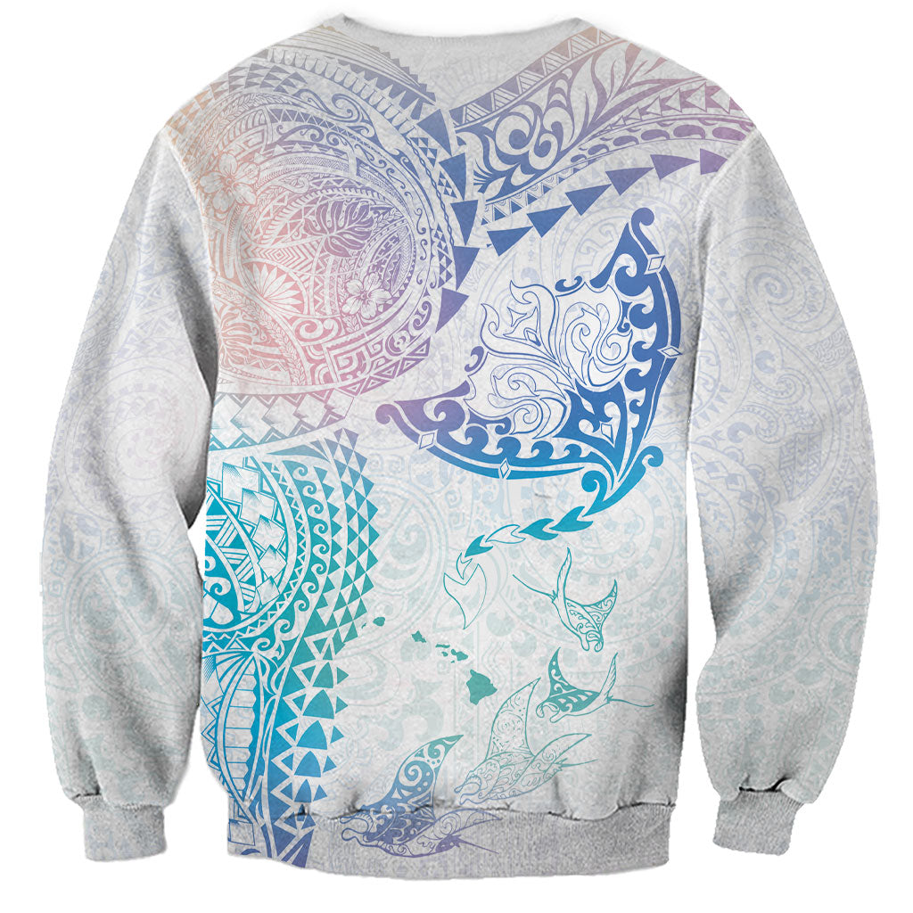 Hawaiian Manta Ray Tribal Sweatshirt Polynesian Art Motifs Sweet Pastel