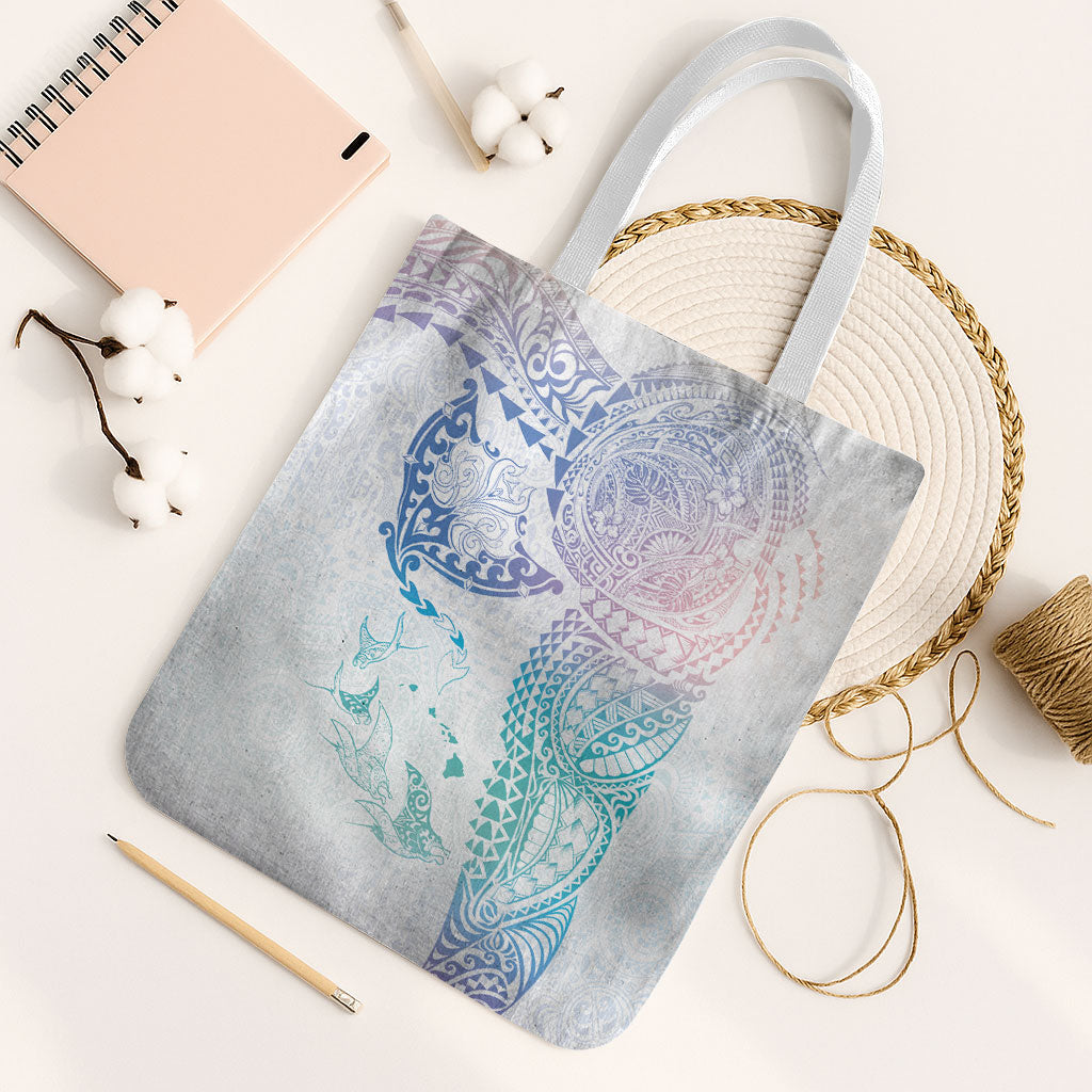 Hawaiian Manta Ray Tribal Tote Bag Polynesian Art Motifs Sweet Pastel