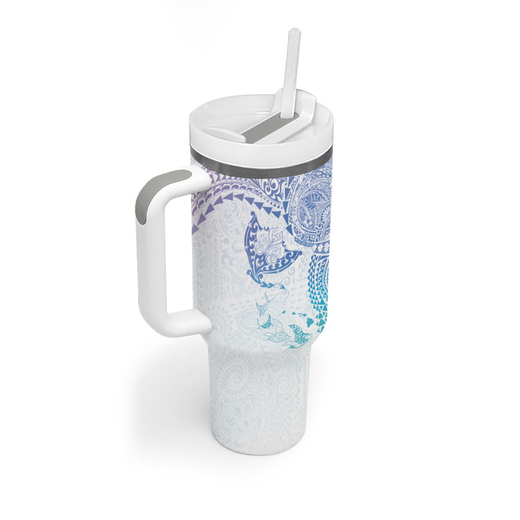 Hawaiian Manta Ray Tribal Tumbler With Handle Polynesian Art Motifs Sweet Pastel
