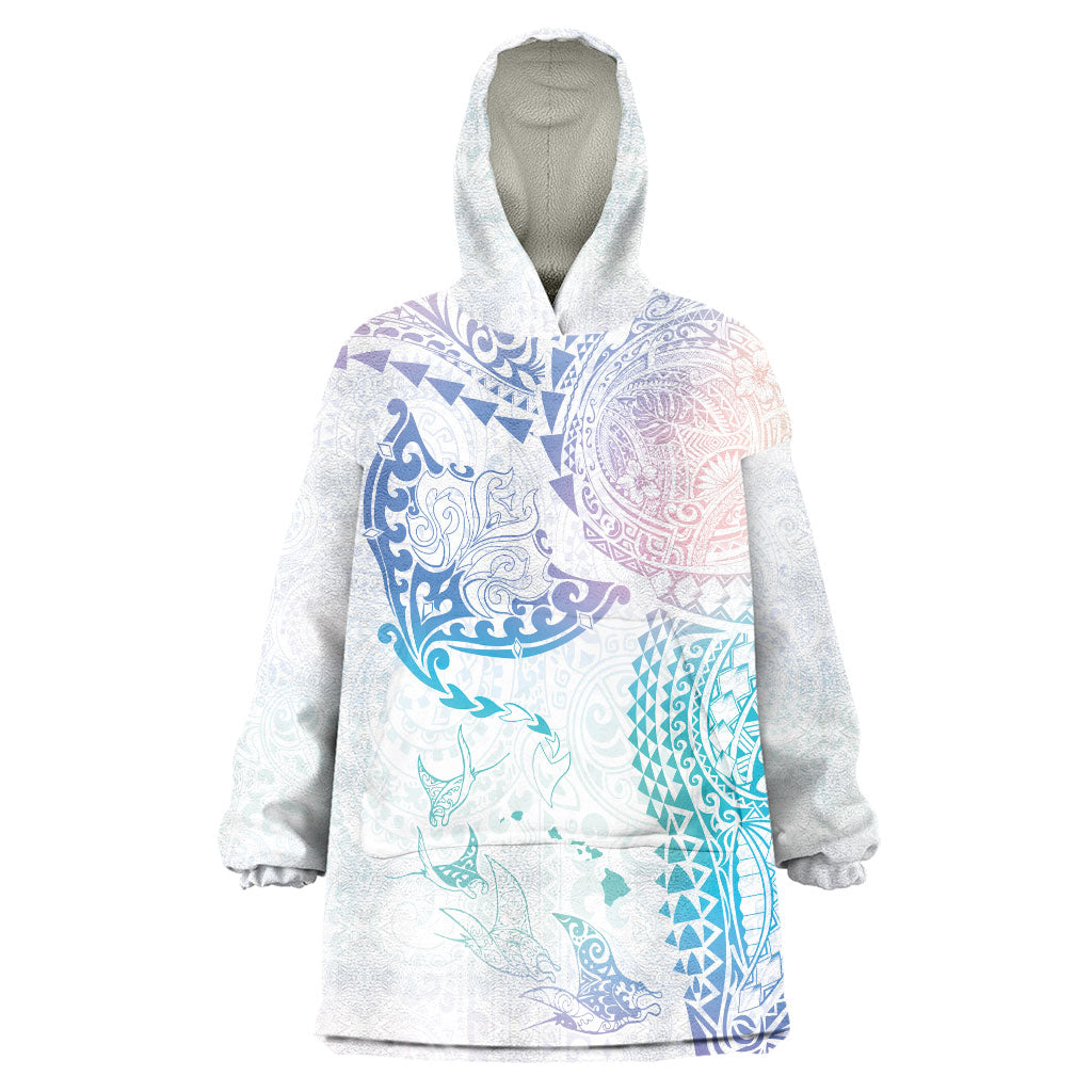 Hawaiian Manta Ray Tribal Wearable Blanket Hoodie Polynesian Art Motifs Sweet Pastel