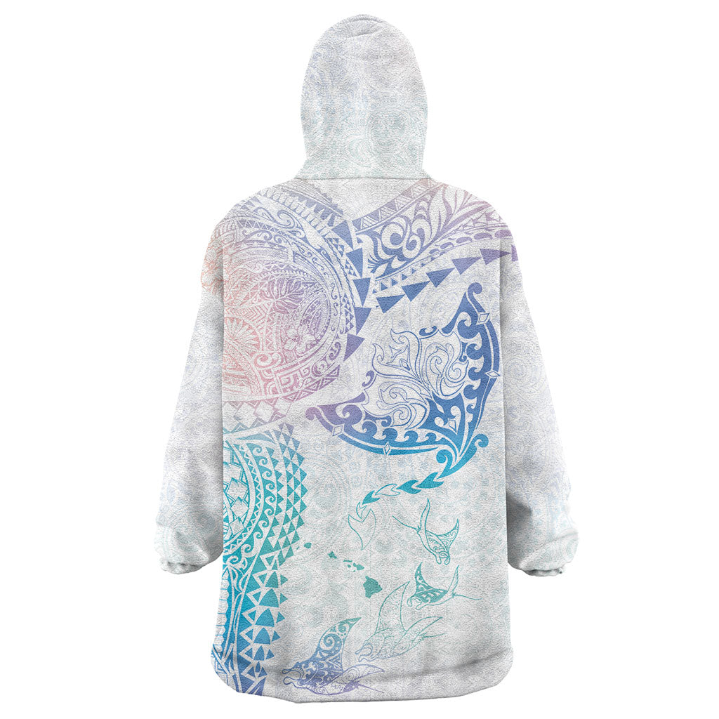 Hawaiian Manta Ray Tribal Wearable Blanket Hoodie Polynesian Art Motifs Sweet Pastel