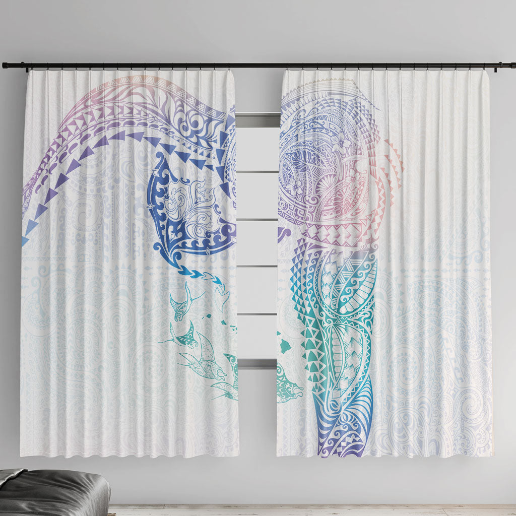 Hawaiian Manta Ray Tribal Window Curtain Polynesian Art Motifs Sweet Pastel LT03 With Hooks Multicolor - Polynesian Pride