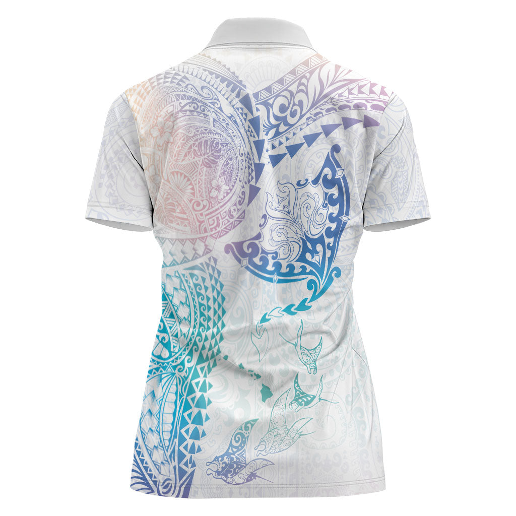 Hawaiian Manta Ray Tribal Women Polo Shirt Polynesian Art Motifs Sweet Pastel