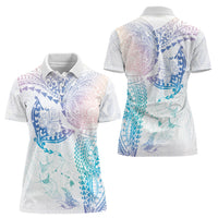 Hawaiian Manta Ray Tribal Women Polo Shirt Polynesian Art Motifs Sweet Pastel