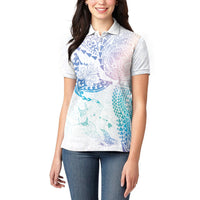 Hawaiian Manta Ray Tribal Women Polo Shirt Polynesian Art Motifs Sweet Pastel
