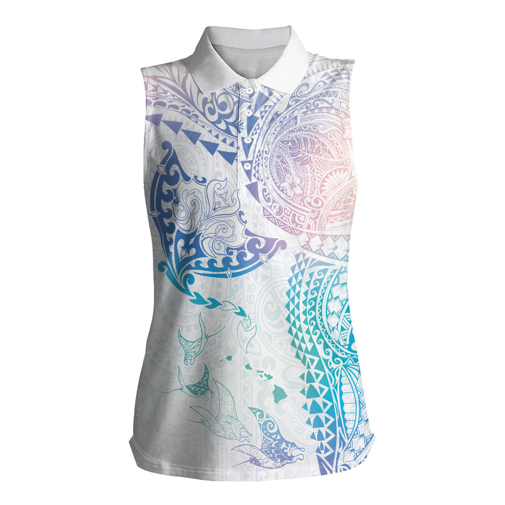 Hawaiian Manta Ray Tribal Women Sleeveless Polo Shirt Polynesian Art Motifs Sweet Pastel LT03 Female Multicolor - Polynesian Pride