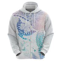 Hawaiian Manta Ray Tribal Zip Hoodie Polynesian Art Motifs Sweet Pastel