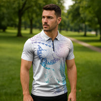 Hawaiian Manta Ray Tribal Zipper Polo Shirt Polynesian Art Motifs Sweet Pastel